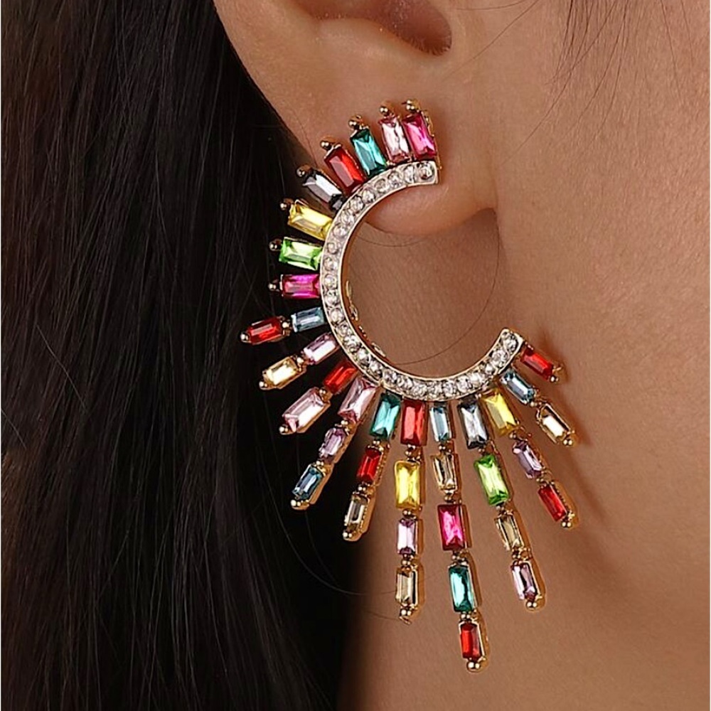 Gold Multicolor Zircon Celestial Statement Earrings